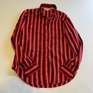 Vintage The Villager Red Black white striped blouse 12